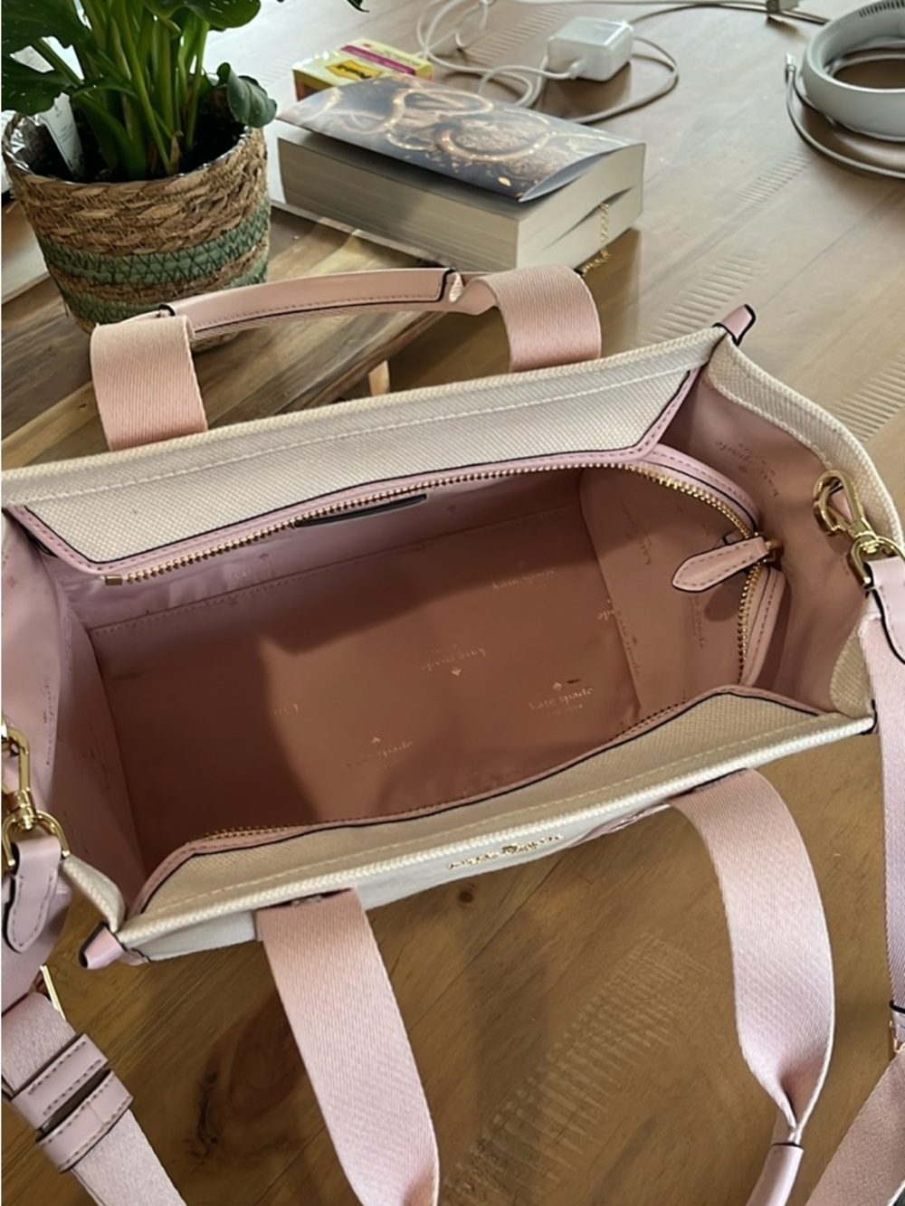 kate spade Pale Pink & Cream Canvas Tote - Picture 5 of 6